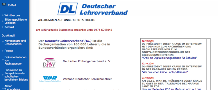 Internetseite Lehrerverband zur Schul-Digitalisierung